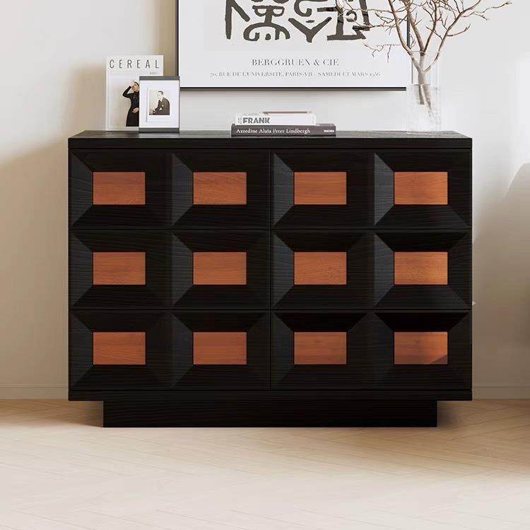 法式中古风橡木斗柜卧室多功能收纳柜客厅玄关撞色创意展示储物柜