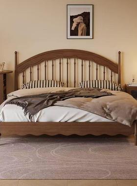 全实木温莎床中古风主卧美法式复古双人床新中式胡桃木色竖琴大床