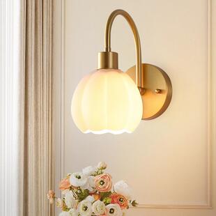 床头壁灯卧室复古客厅楼梯主卧轻奢现代法式奶油风全铜美式墙壁灯
