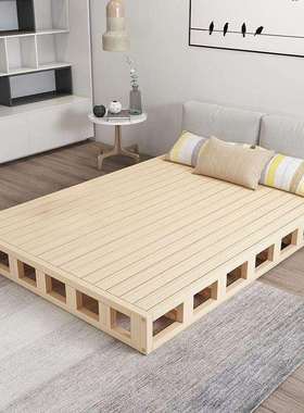 实木硬板双人床排骨架落地铺床日式矮床贴地台榻榻米床架无床头厂