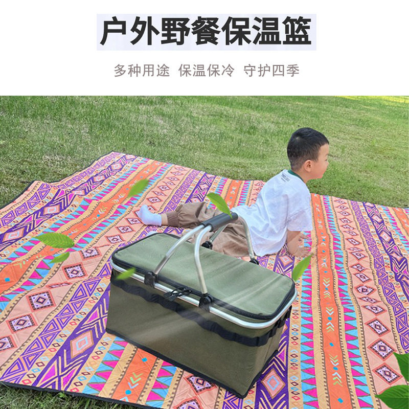 保温带盖野餐篮子多功能折叠饭盒袋户外手提冰包便携保冷箱野餐包