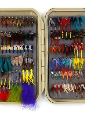 108pcs飞蝇钩套装盒装飞蝇钓苍蝇钩路亚假饵毛钩手工绑制