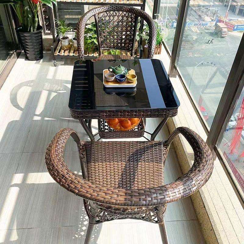 户外桌椅庭院阳台茶桌藤椅三件套露台室外腾椅藤编椅子小茶几组合