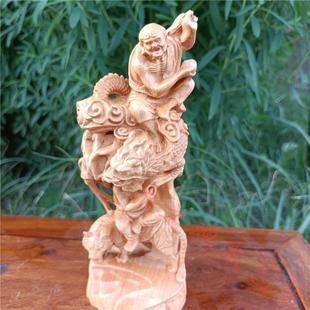 崖柏黄杨木雕刻降龙伏虎罗汉家居办公室装饰实木神像摆件工艺品