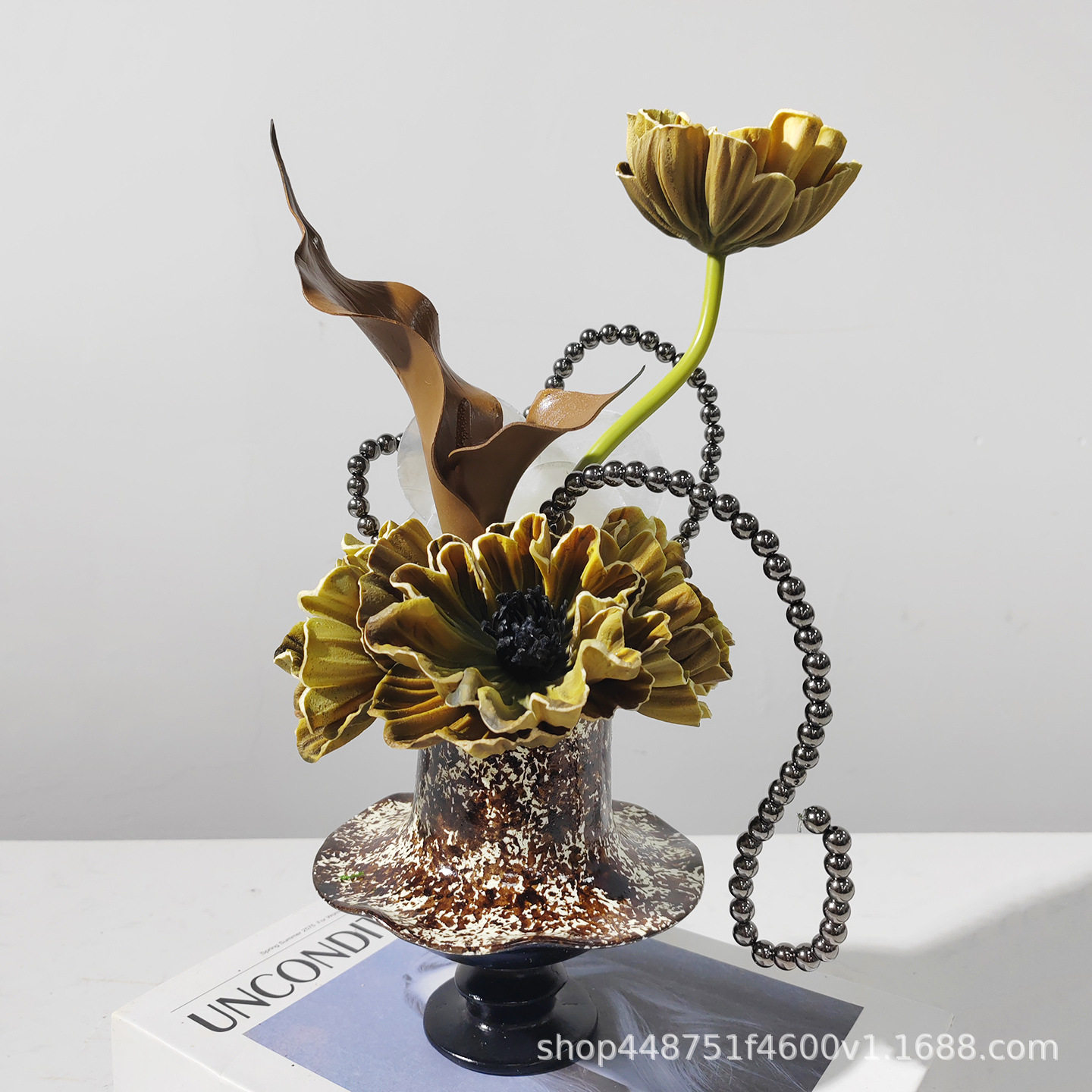 现代轻奢仿真花艺设计假花插花样板房酒店餐厅桌面装饰工艺品摆件