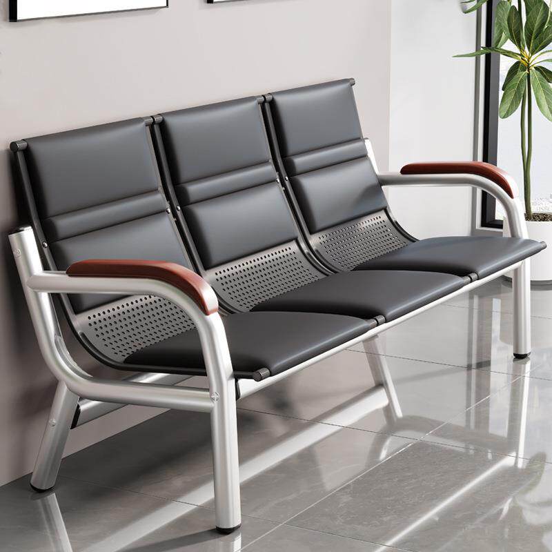 办公沙发茶几组合接待室排椅简约三人位铁架长条椅铁艺等候沙发椅