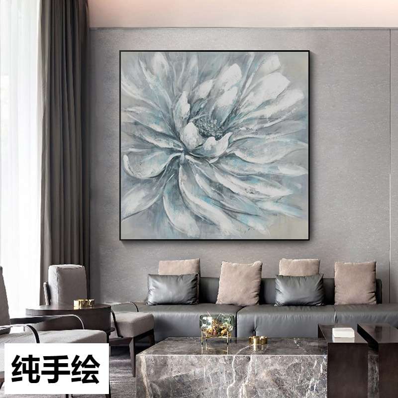 纯手绘油画艺术装饰画轻奢挂画花卉肌理壁画卧室方形床头画餐厅画图片