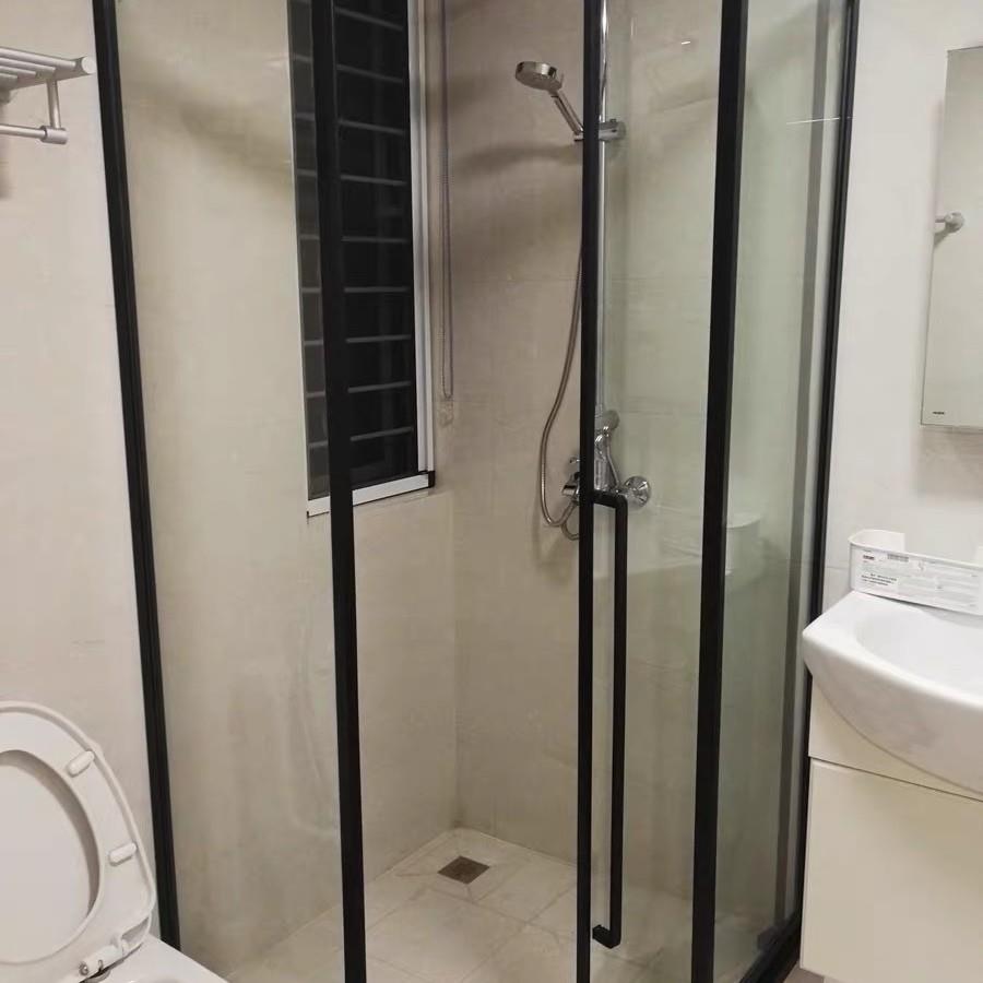 超极窄边一字型极简淋浴房平开门卫生间干湿分离玻璃隔断浴室沐浴