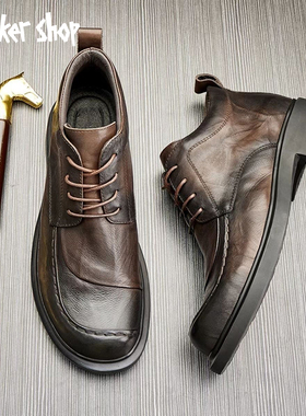 Walker Shop马丁靴秋冬加绒男休闲高帮皮鞋时尚潮流复古头层牛皮