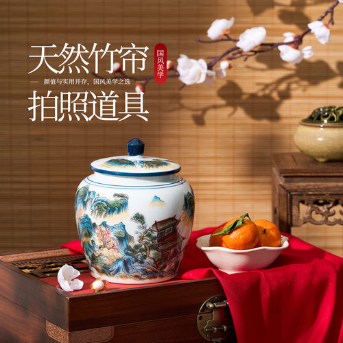 新中式竹帘拍照背景高级感竹制