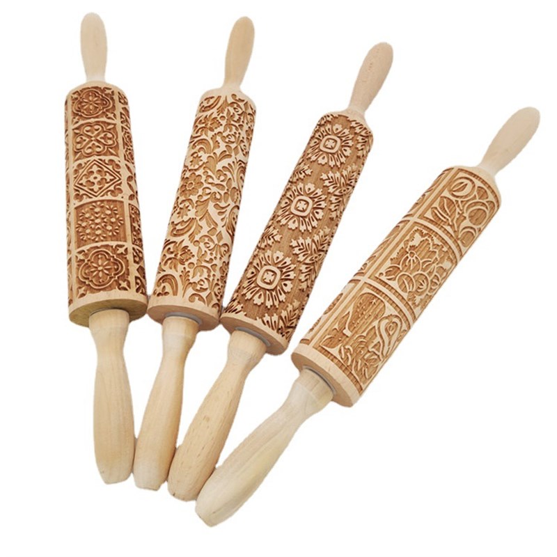 .Wooden erolling pin Beech print rolling pin embossed rollin