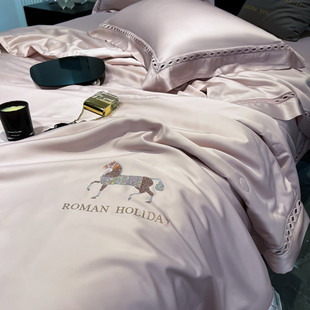 高端轻奢凉感80支兰精天丝夏凉被四件套烫钻镂V空丝滑空调薄 夏季