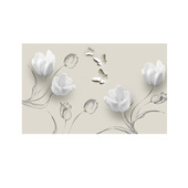 欧式 郁金香壁画立体蝴蝶无纺 浮雕电视背景墙壁纸现代时尚