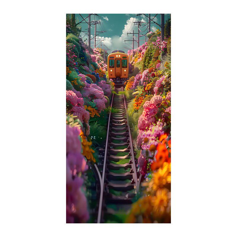 新款春季鲜火车风景室内摄影背景布影楼影棚摄影数码写真布