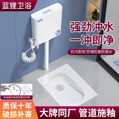 蹲便器蹲坑式水箱整套家用便w盆大便器卫生间陶瓷蹲厕防臭便池蹲