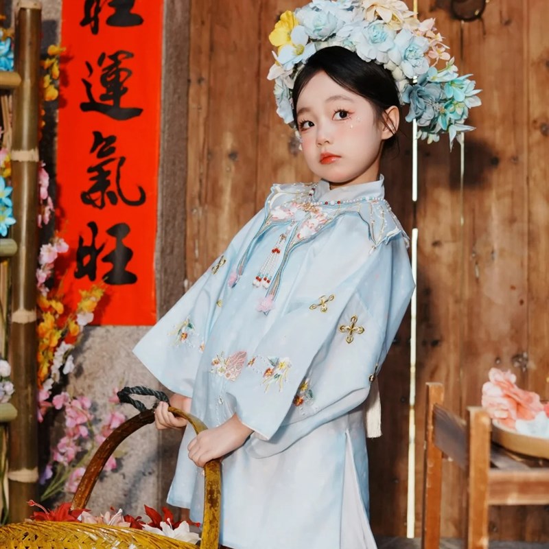 浔埔女簪花围儿童头饰发箍马面裙写真明制云肩立领马面裙服饰拍照