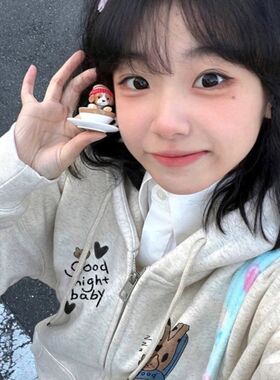 灰色连帽开衫拉链卫衣少女大童外套春秋冬高中学生V宽松慵懒风上