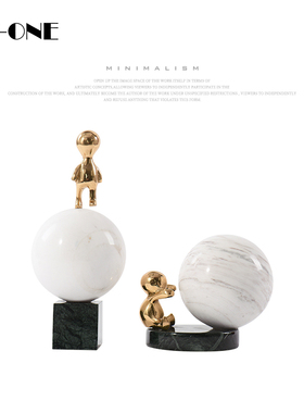 北欧轻奢大理石小铜人现代u简约工艺品桌面摆件办公室茶几软装饰