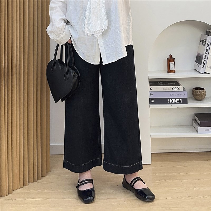 大码复古牛仔裤夏季宽松直筒阔腿九分裤胖MM小个子梨形身材裤子女