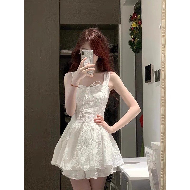 法式纯欲风吊带连衣裙女夏季高级感气质仙女蓬蓬裙收腰小个子短裙