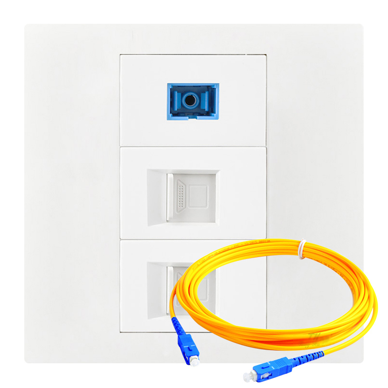 SC光纤带二位双电脑网线插座面板 移通联通电信sc-sc跳线墙壁插座