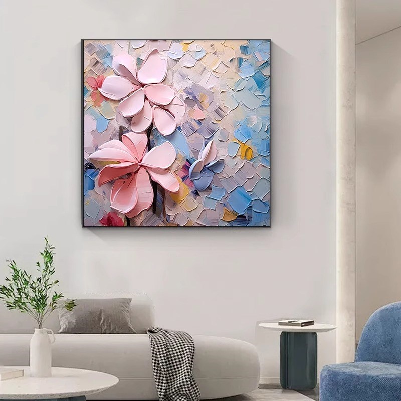 大芬村油画客厅沙发背景墙装饰画奶油风花卉壁画高档餐厅卧室挂画图片