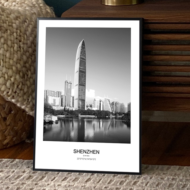 黑白装饰画客厅背景墙卧室城市风景建筑摄影挂画北京上海广州壁画图片