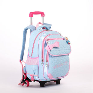 儿童三轮拉杆书包小学生女孩年级女带有轮子的公防水爬楼