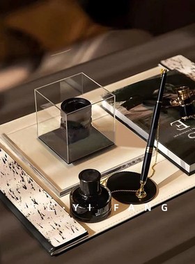 一匚 现代创意书桌写字板钢笔软装 酒店样板间书房桌面装饰