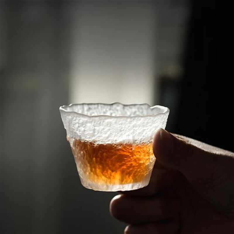 高档仕蕴宜兴玻璃茶杯功夫小杯子宜兴茶具杯垫套装磨砂琉璃个人品