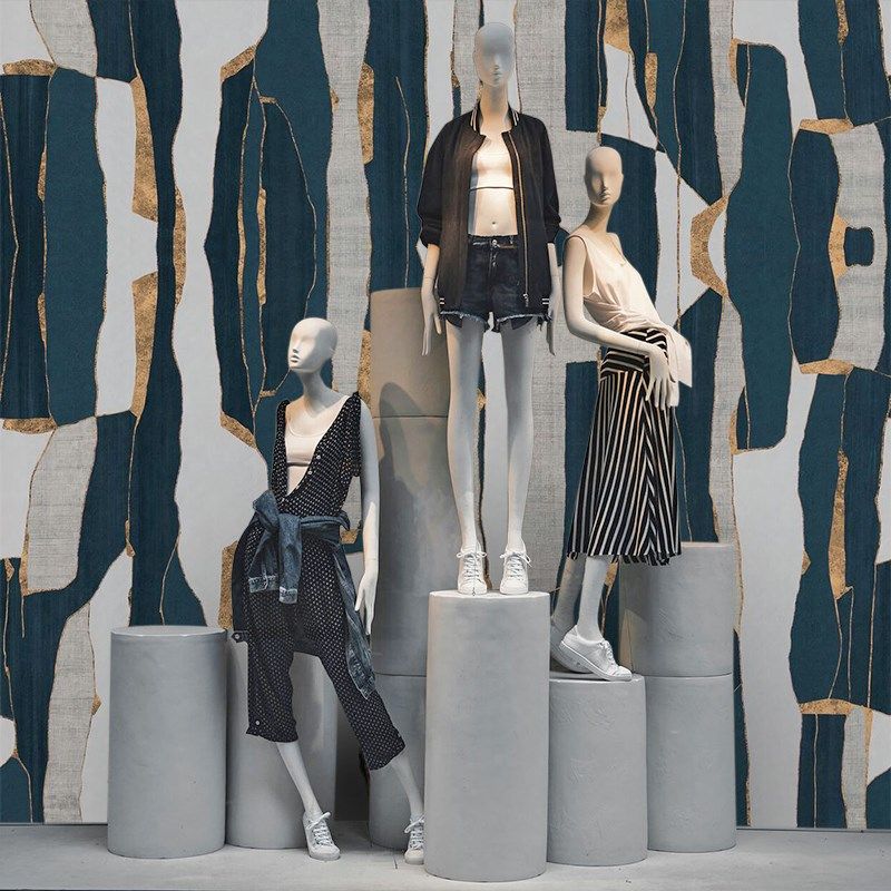 不规则几何图案拼接电视背景墙北欧E服装店墙纸仿布纹艺术色块壁