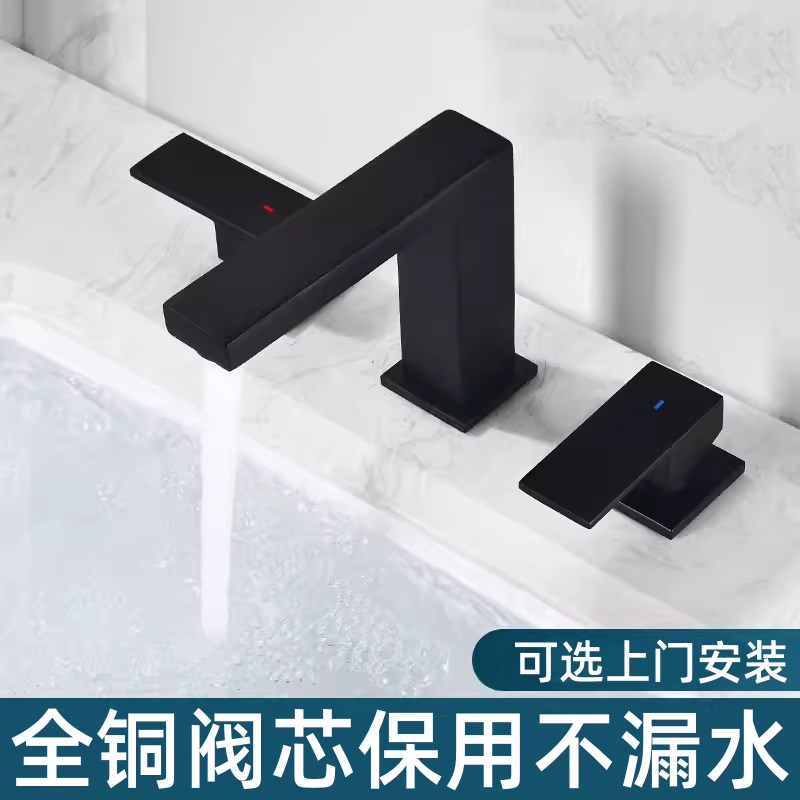 卫生间洗脸盆洗漱台盆双把三孔面盆冷热水龙头分体式三件套欧式