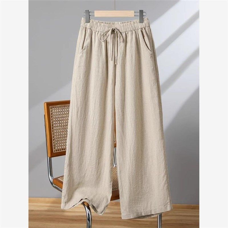复古棉麻2025新款九分裤阔腿裤女夏季新款休闲裤宽松休闲直筒裤子,女装/女士精品,休闲裤,淘宝优惠券,粉丝福利购,淘宝优惠卷