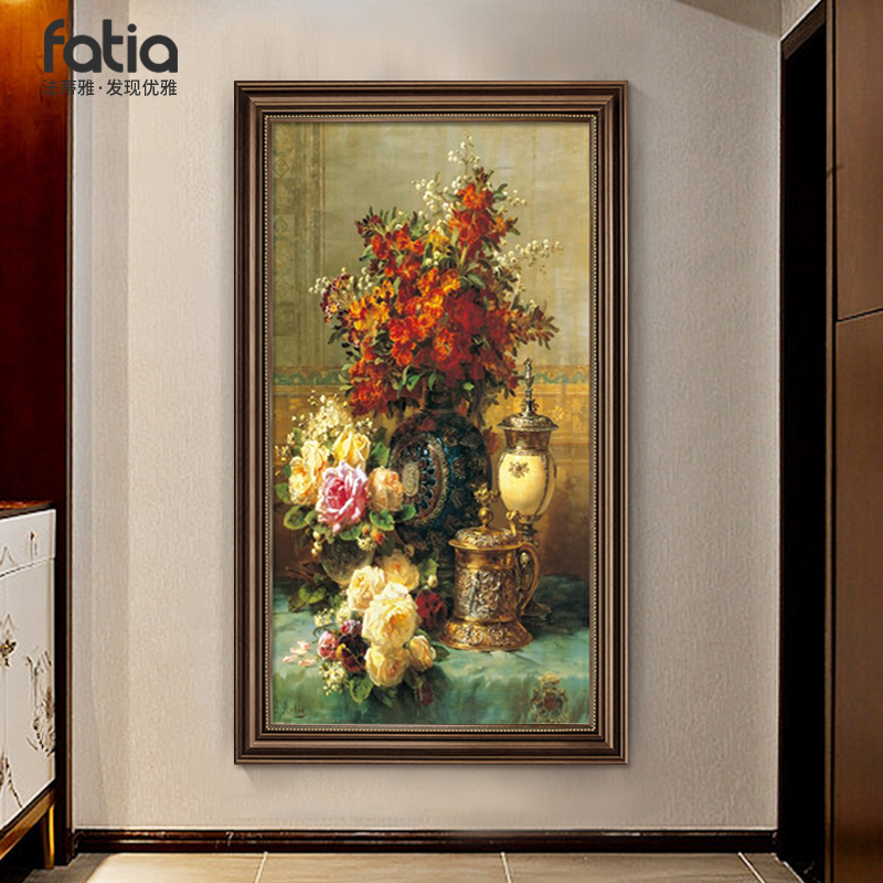 美式花卉玄关装饰画大别墅走廊过道挂画J宫廷餐厅壁画楼梯复古油图片