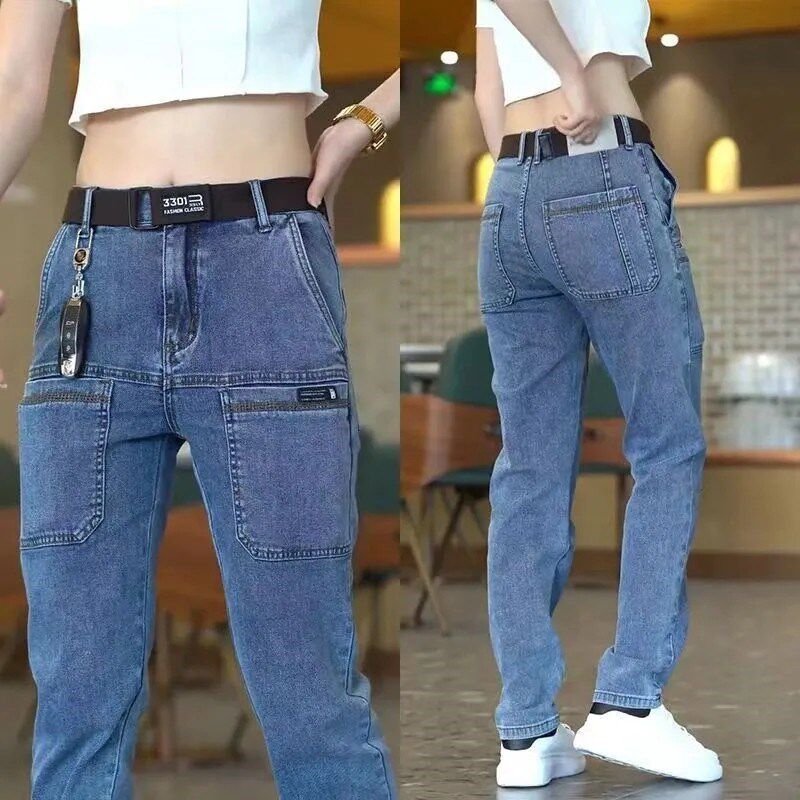 爆款弹力工装牛仔裤男款春秋款大码宽松直筒裤耐磨干活工作裤子男