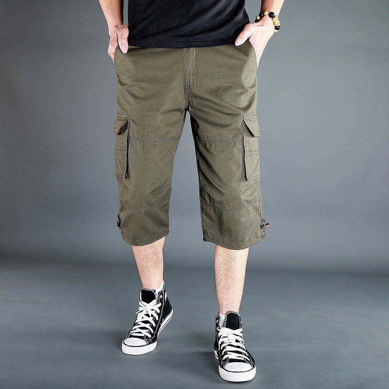 多扣袋工装男夏季薄款七分裤宽松沙滩裤加肥加大码休闲五分裤