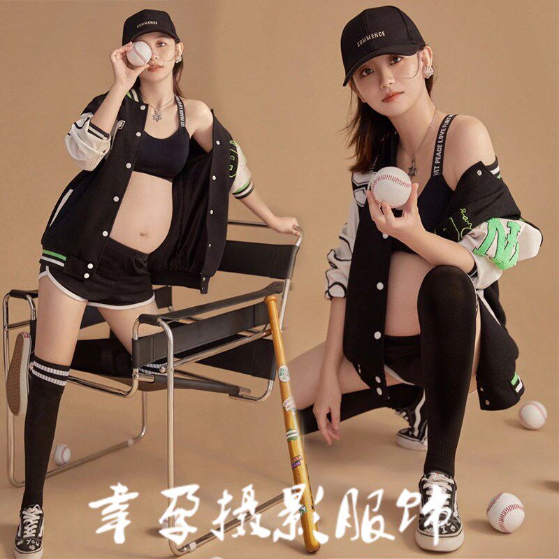 孕妇拍照服装新款韩版休闲运动摄影艺术照大肚孕妈咪主题拍摄衣服