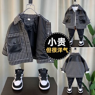 男童秋冬外套2023新款宝宝春秋季加厚男孩儿童时髦加绒夹克上衣潮