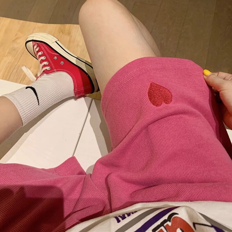 孕妇爱心休闲短裤宽松显瘦夏季阔腿裤大尺码时尚直筒运动五分裤夏