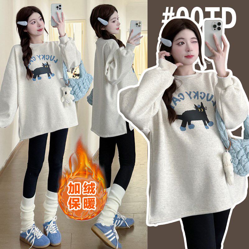 孕妇装秋装2025新款时尚连衣裙休闲卫衣款裙子大码显瘦慵懒风套装