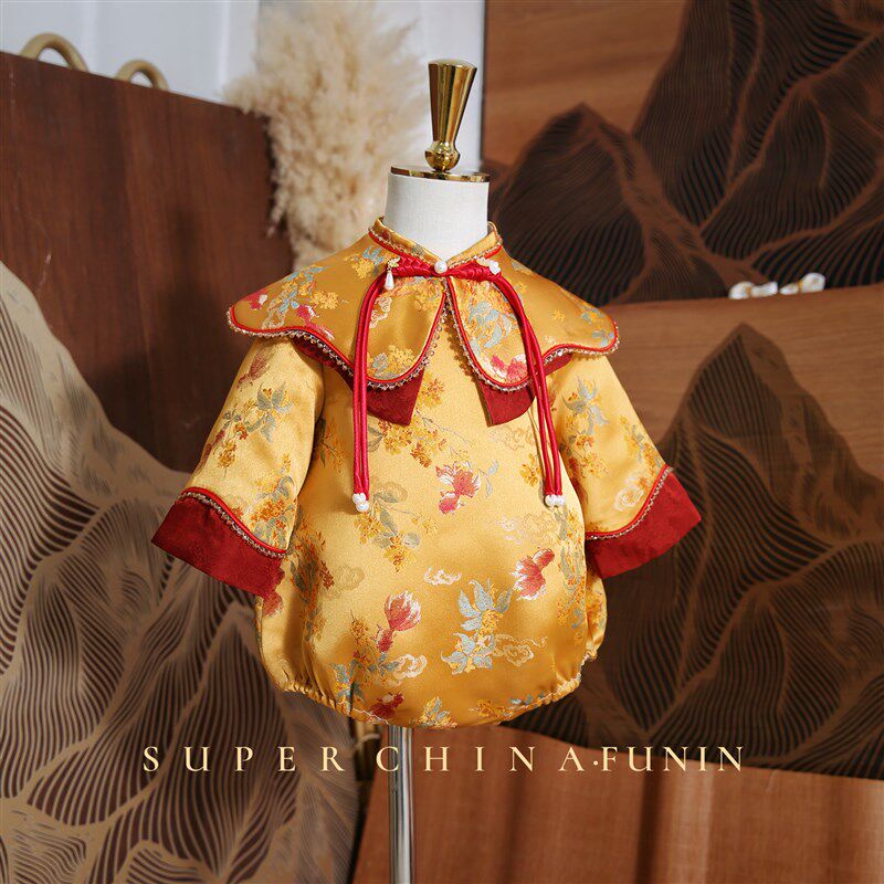 女童旗袍裙2025新款春季儿童中国风马甲套装包屁裙宝宝周岁宴礼服