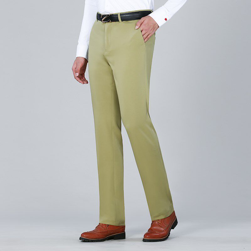 夏季薄款冰丝直筒裤男商务修身垂顺弹力西裤韩版青年时尚休闲男裤