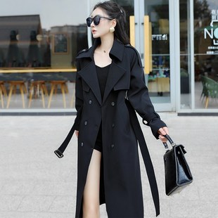 高级感黑色风衣外套女2024春秋款宽松显瘦英伦风中长款小个子大衣