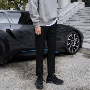男士休闲修身九分裤春秋 9分裤子男韩版潮流直筒工装裤低腰小脚裤