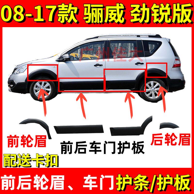 08-18骊威劲锐版车门护板车身大包围前后轮眉车门饰板汽车防撞条