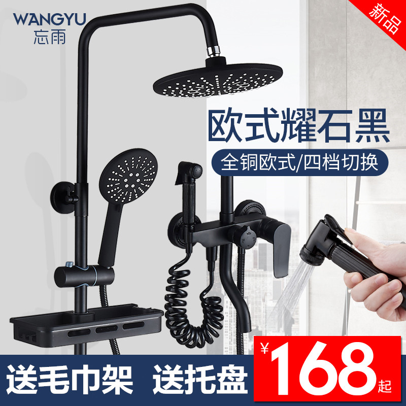 新品欧式全铜黑色恒温混水阀暗装简易家用淋浴花洒套装冷热水龙头