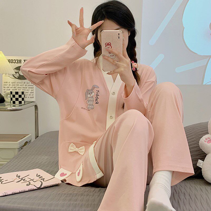 月子服春秋天纯棉产后产妇哺乳孕妇睡衣怀孕期套装夏季薄款可外穿