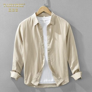 纯色棉麻衬衫男春夏季2025新款薄款透气宽松休闲亚麻衬衣白色外套