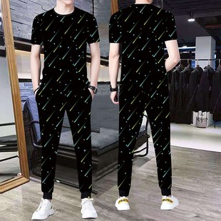 潮流休闲套装男款夏季男生潮牌男士运动舒适短袖长裤夏天两件套