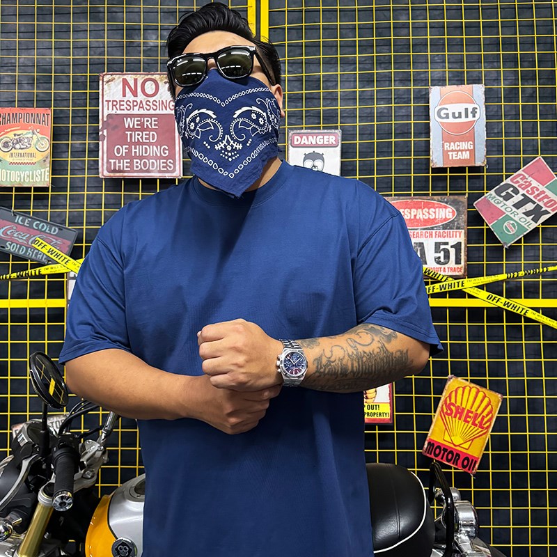 核爆炸普鲁士蓝流行色250克全棉纯素色宽松休闲加大码打底短袖t恤